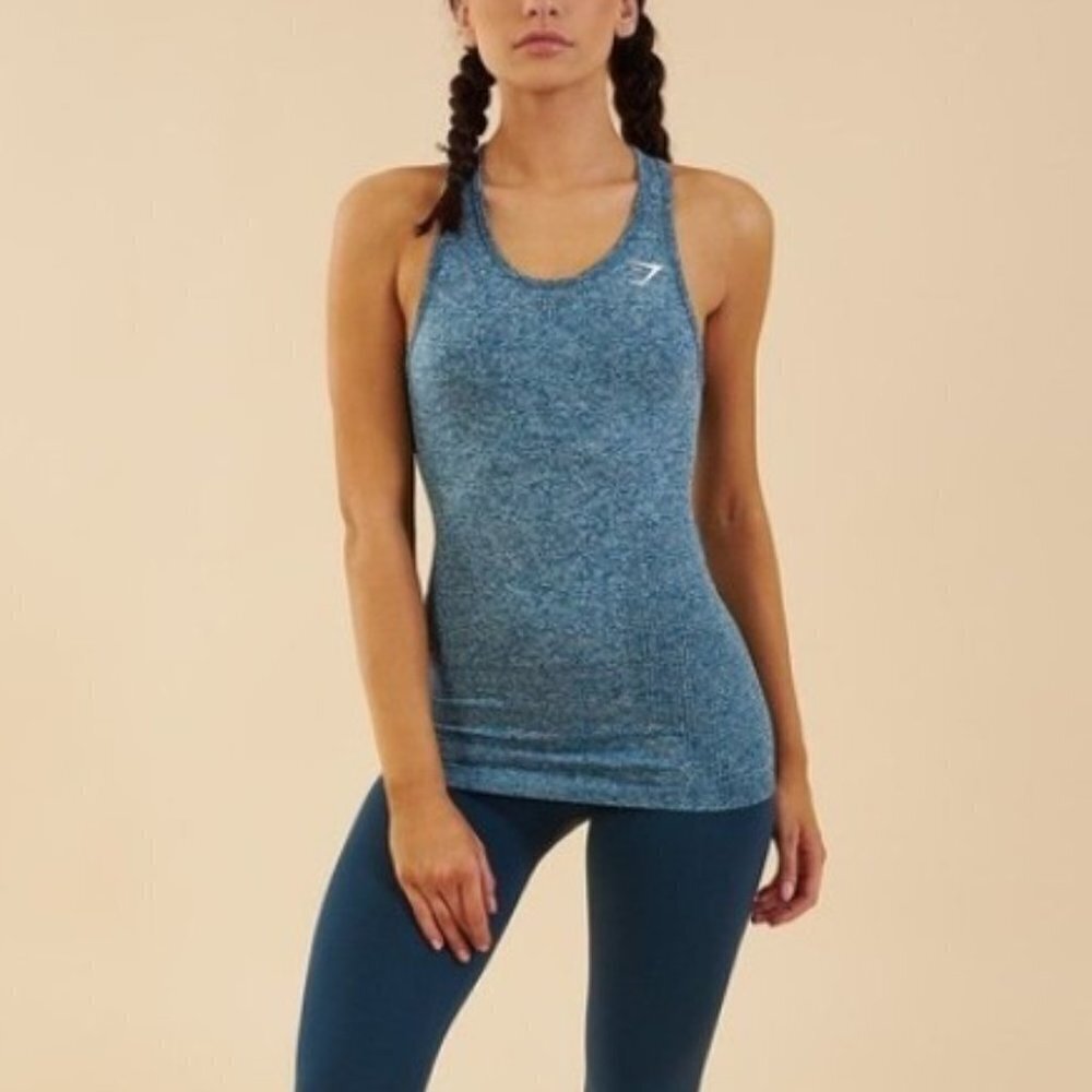 Gymshark Vital Seamless Teal Marl Moisture Wicking Racerback Tank Top Size S